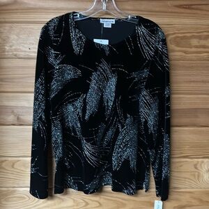NWT Notations Black W/Glitter Long Sleeve Blouse Size M